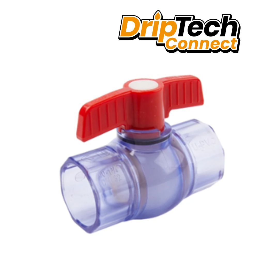 Clear PVC Double Ball Valve (Slip x Slip)- Driptech Connect 20mm - 40mm