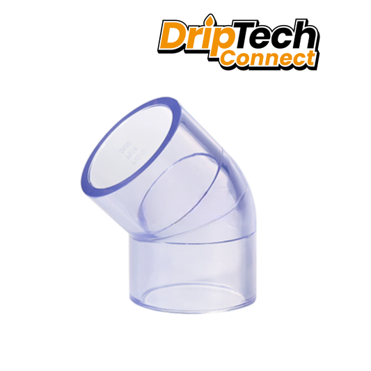 45° Clear PVC Elbow - Driptech Connect 20mm-50mm
