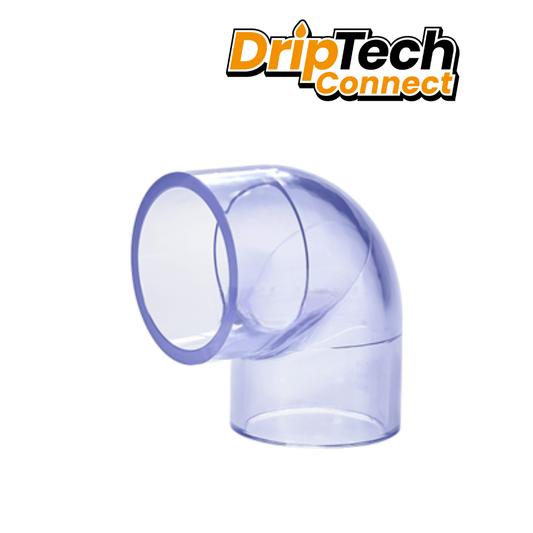 90° Clear PVC Elbow - Driptech Connect 20mm-50mm