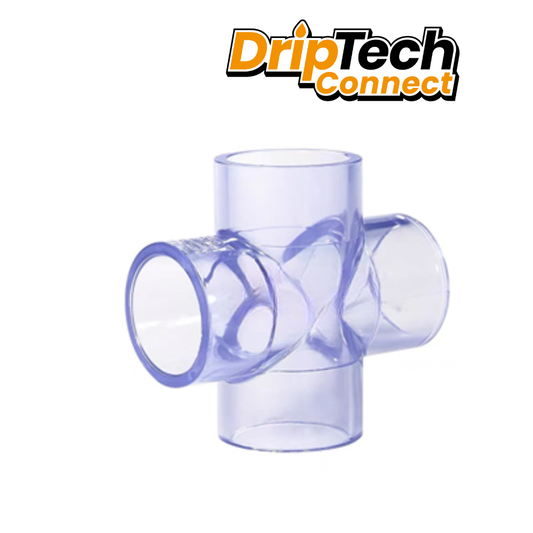 Clear PVC 4 Way Connector- Driptech Connect 20mm -40mm
