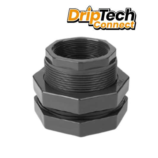 Grey PVC Bulkhead (Tank Fitting) - Driptech Connect 20mm - 40mm